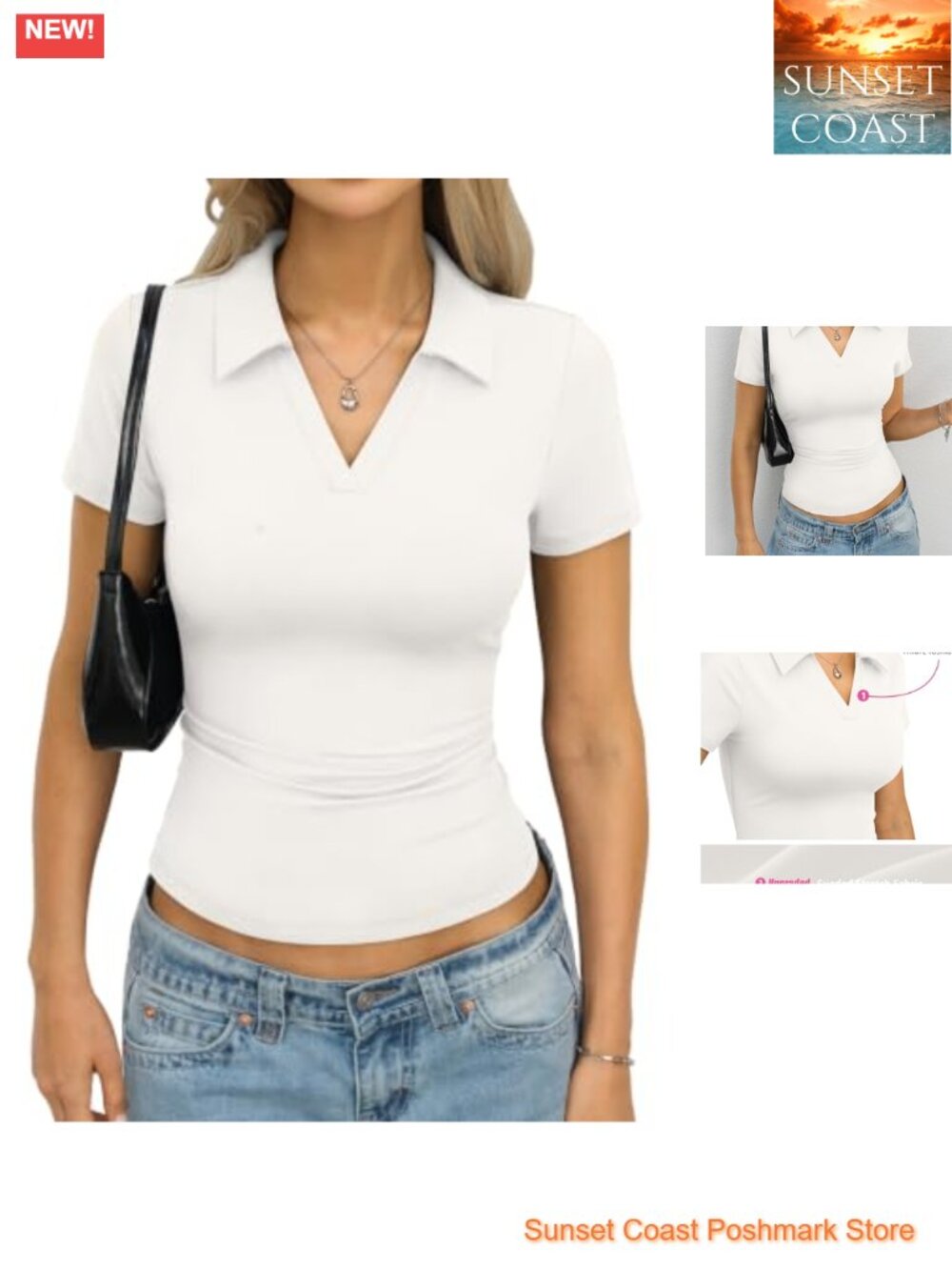 Womens Polo Shirt Tight Short Sleeve V-Neck Business Casual Top